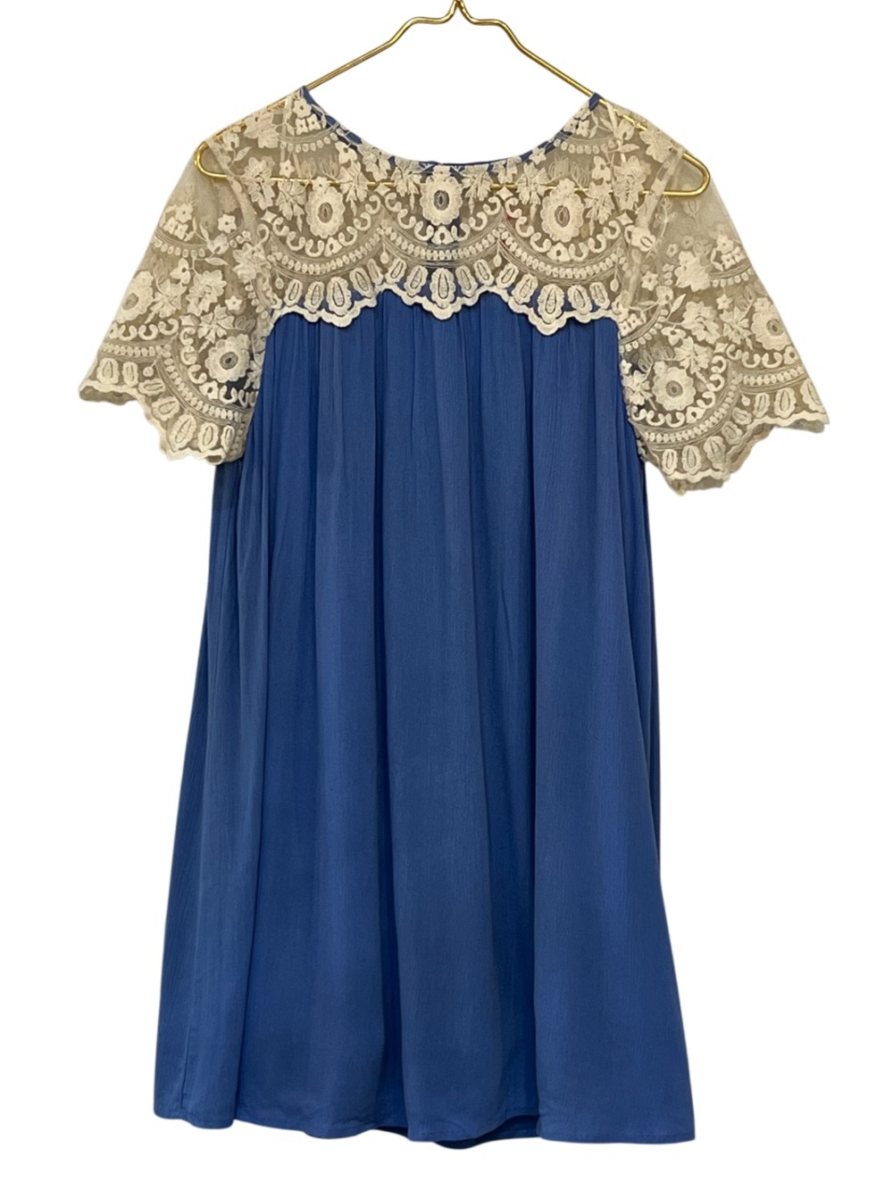 Umgee Blue Tunic Dress Embroidered Floral Lace NWT Small